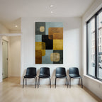 Abstract Geometric Design Colorful Shapes Blue Black Brown Yellow Gold