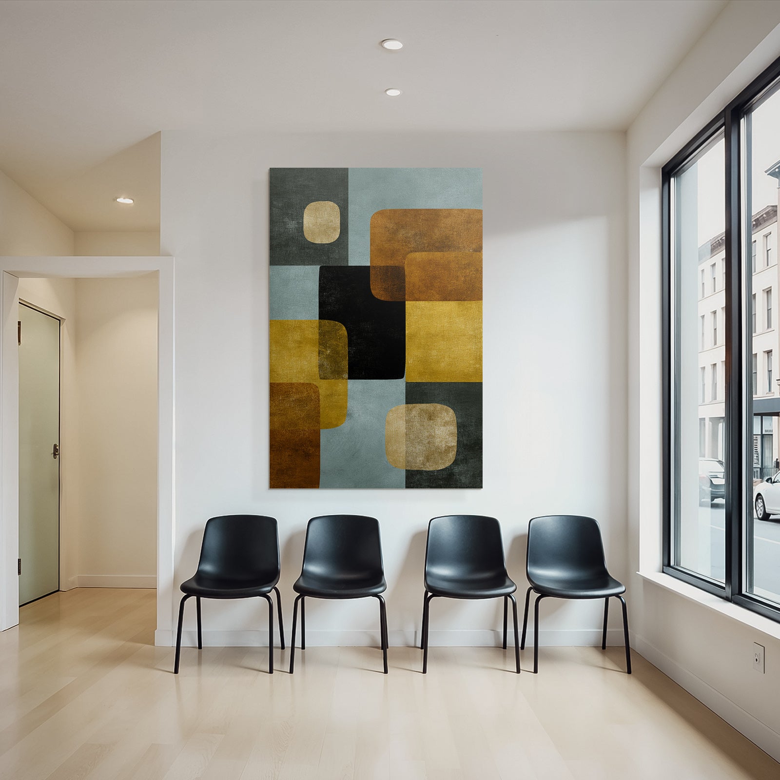 Abstract Geometric Design Colorful Shapes Blue Black Brown Yellow Gold