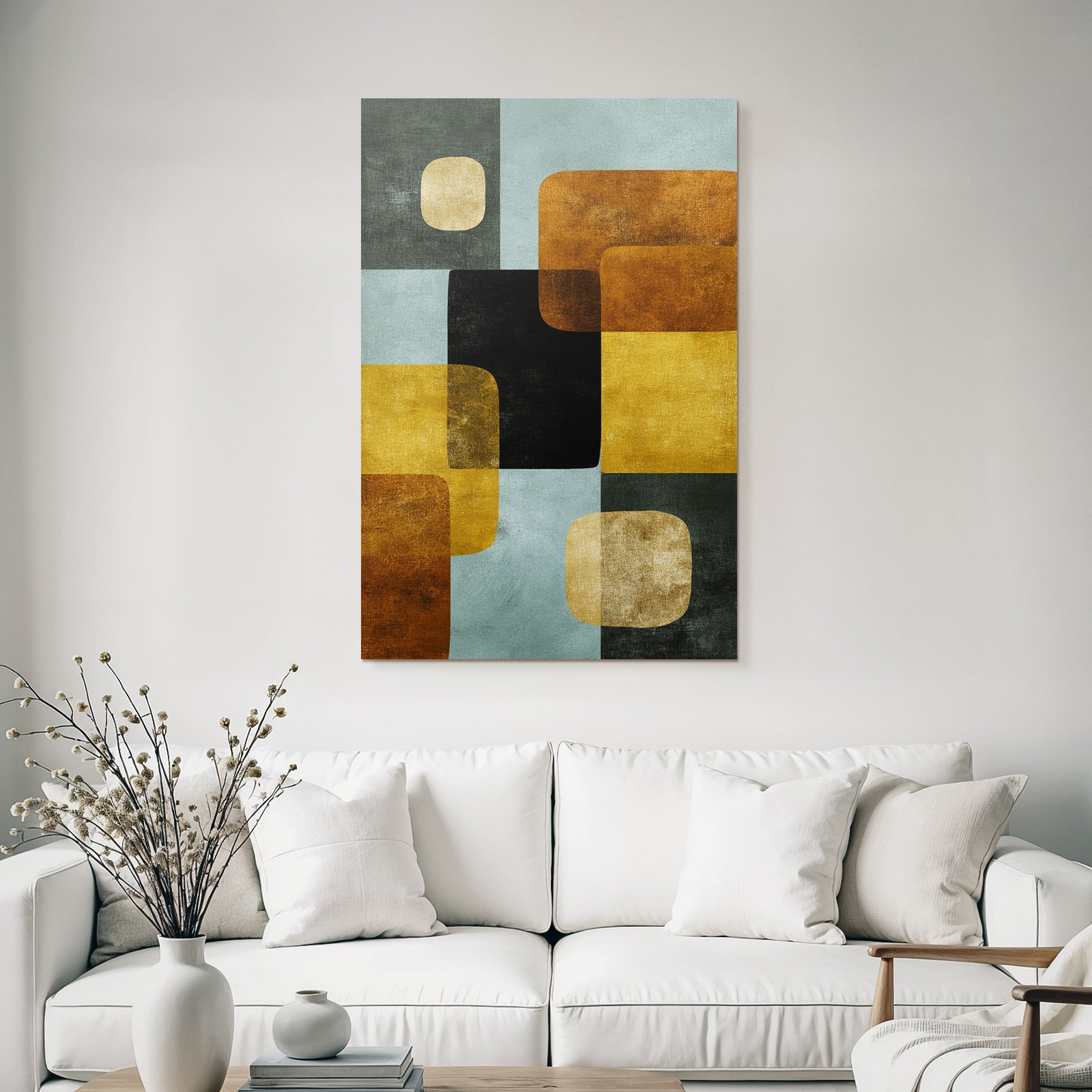 Abstract Geometric Design Colorful Shapes Blue Black Brown Yellow Gold