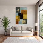Abstract Geometric Design Colorful Shapes Blue Black Brown Yellow Gold