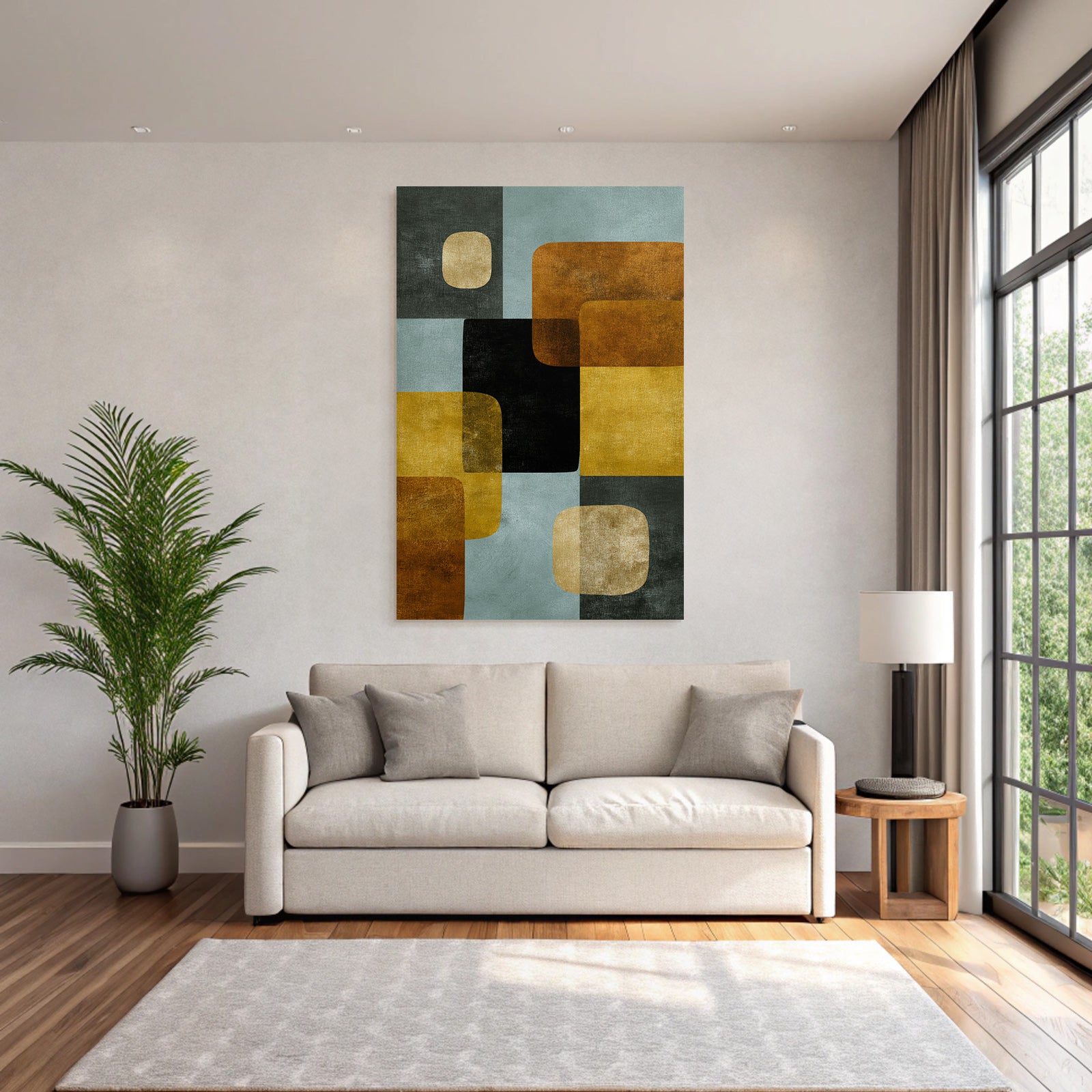 Abstract Geometric Design Colorful Shapes Blue Black Brown Yellow Gold