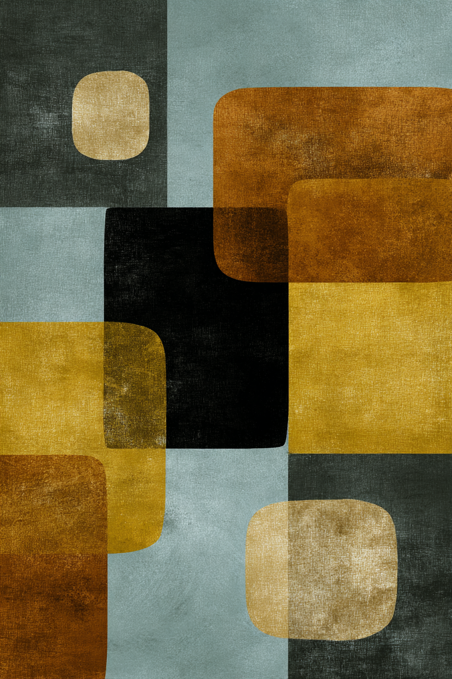 Abstraktes Geometrisches Design Farbige Formen Blau Schwarz Braun Gelb Gold | Mid Century Modern | Einrichtungsstile