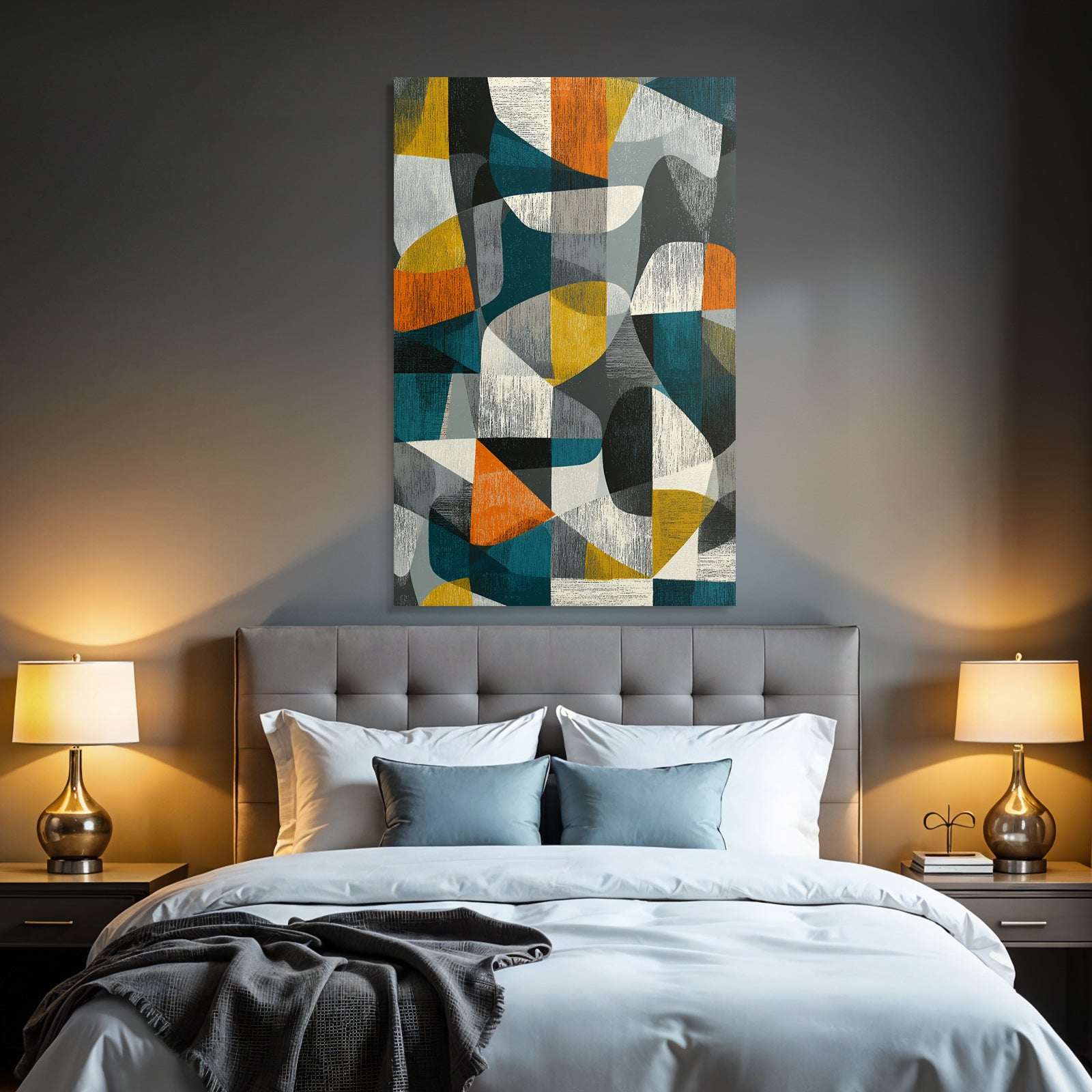 Abstract Geometric Design Orange Gray Yellow Teal