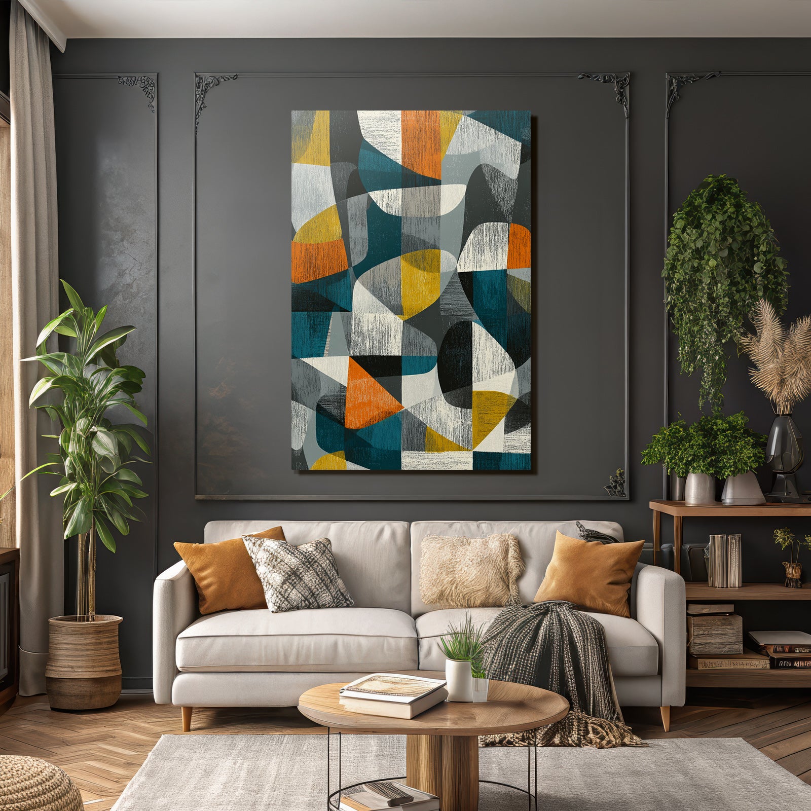 Abstract Geometric Design Orange Gray Yellow Teal