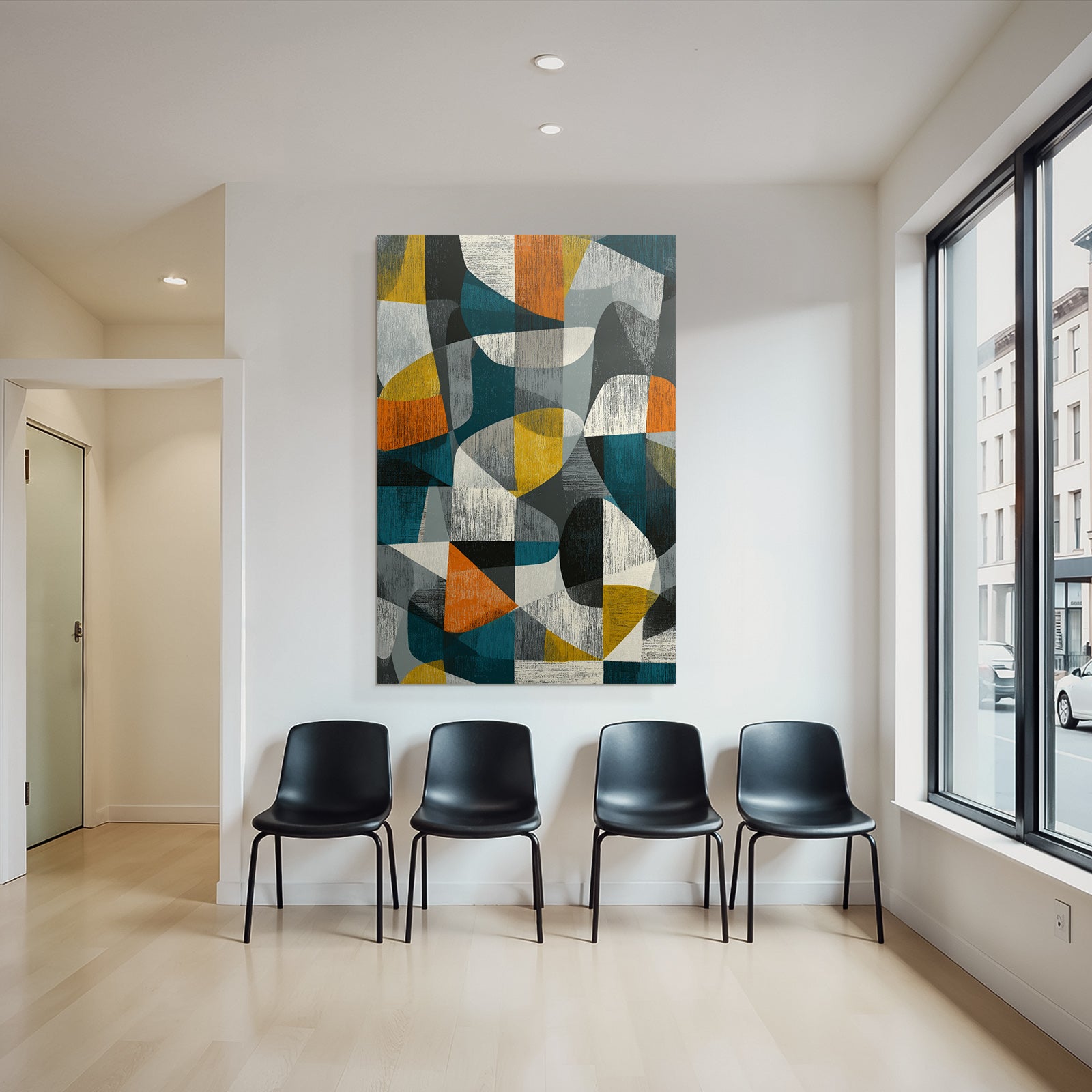 Abstract Geometric Design Orange Gray Yellow Teal