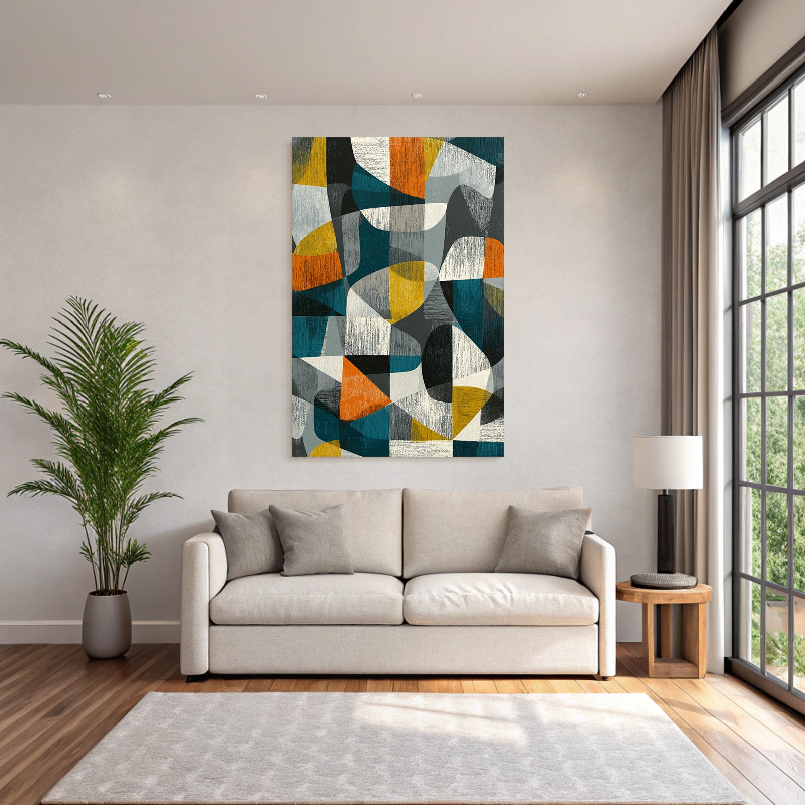 Abstract Geometric Design Orange Gray Yellow Teal