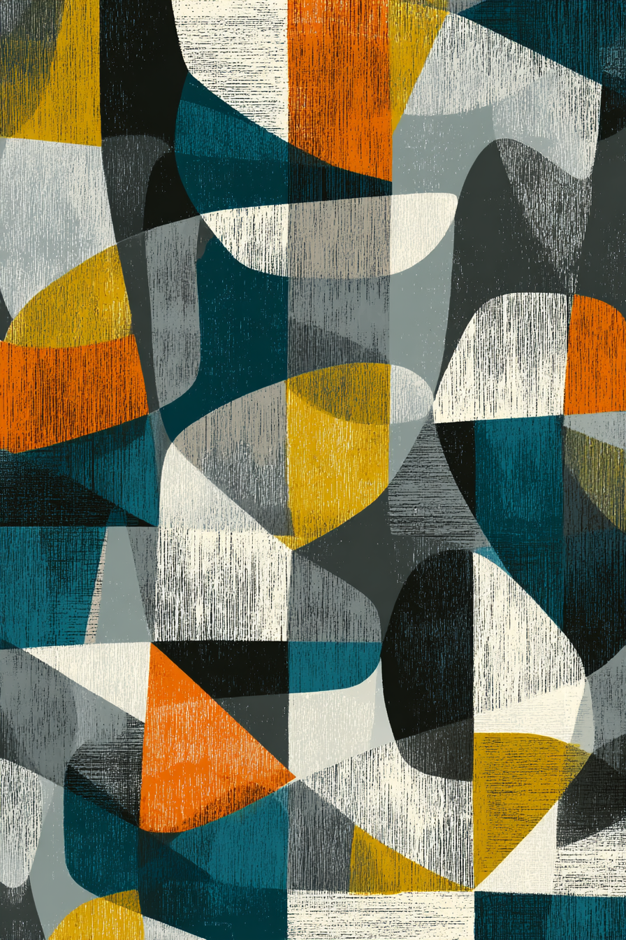 Abstraktes Geometrisches Design Orange Grau Gelb Teal | Mid Century Modern | Einrichtungsstile