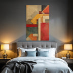 Abstract Geometric Artwork Earthy Tones Red Yellow Blue Texture Layers