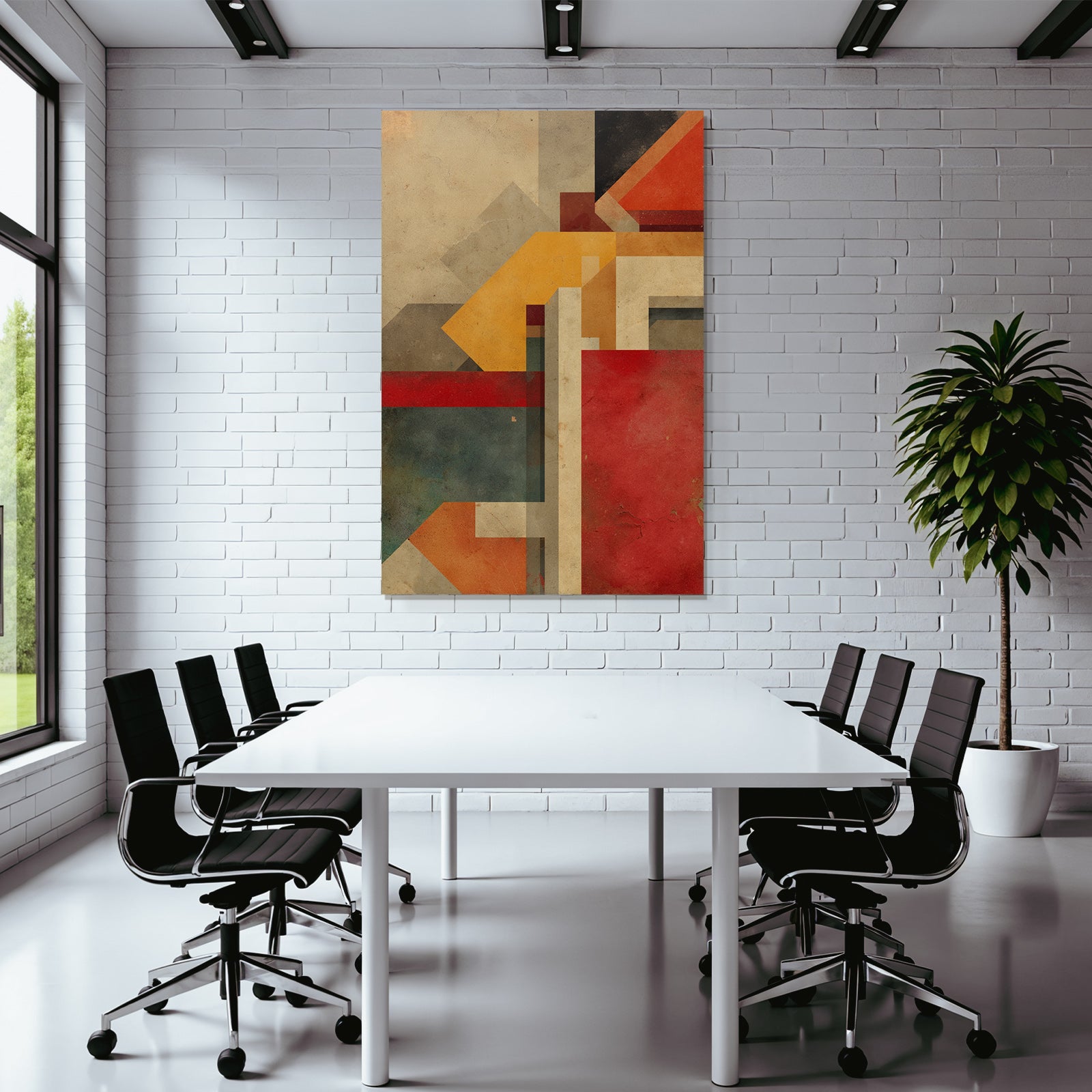 Abstract Geometric Artwork Earthy Tones Red Yellow Blue Texture Layers