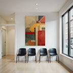 Abstract Geometric Artwork Earthy Tones Red Yellow Blue Texture Layers