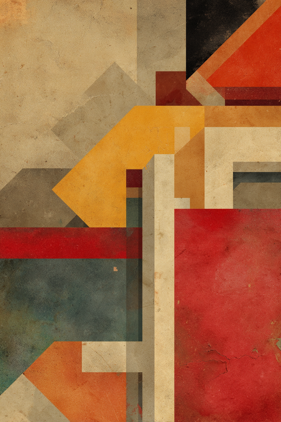 Abstraktes Geometrisches Kunstwerk Erdige Toene Rot Gelb Blau Texture Layers | Mid Century Modern | Einrichtungsstile