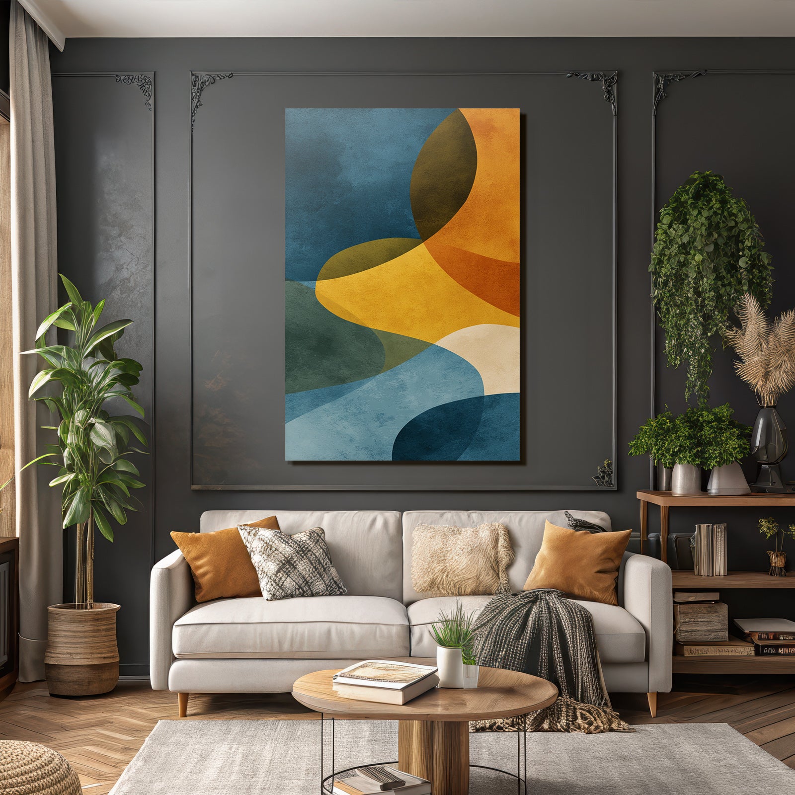 Abstract art with curved shapes, harmonious composition