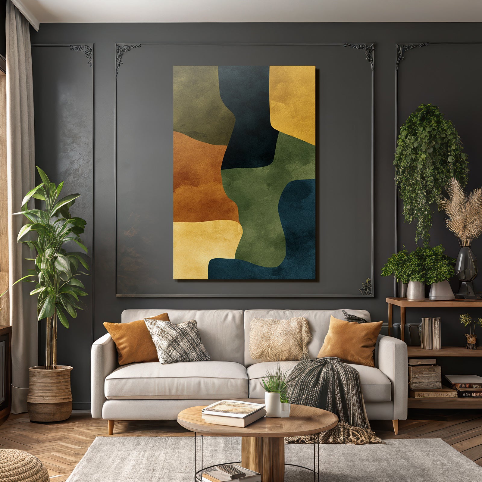 Abstract artwork earthy colors shapes