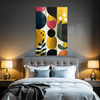 Abstract artwork geometric shapes colors blue yellow red black green