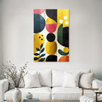 Abstract artwork geometric shapes colors blue yellow red black green
