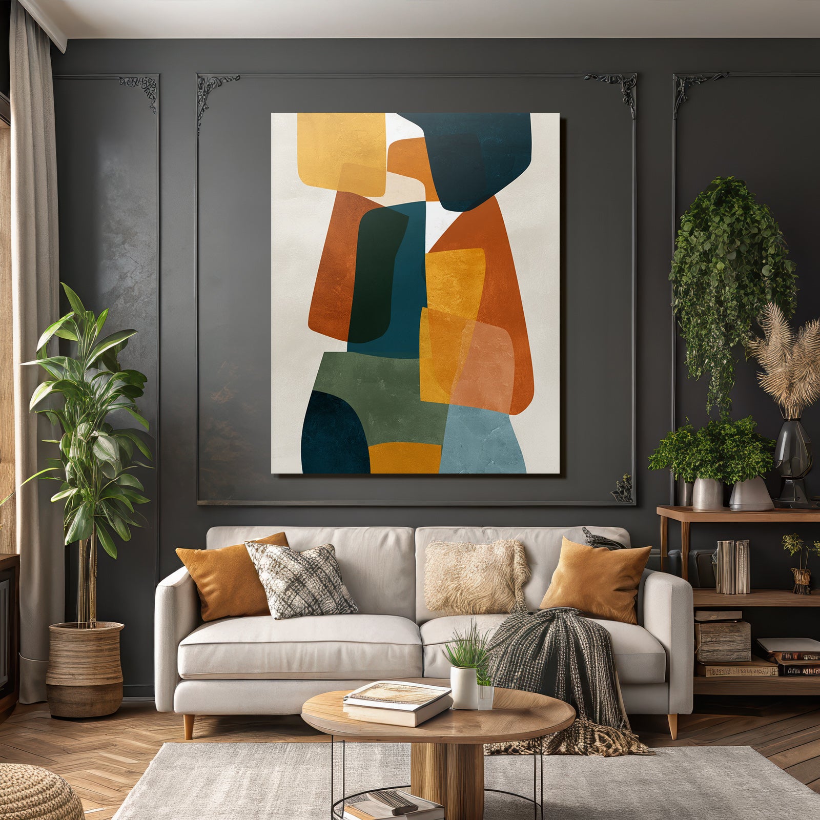 Abstract artwork with colorful shapes