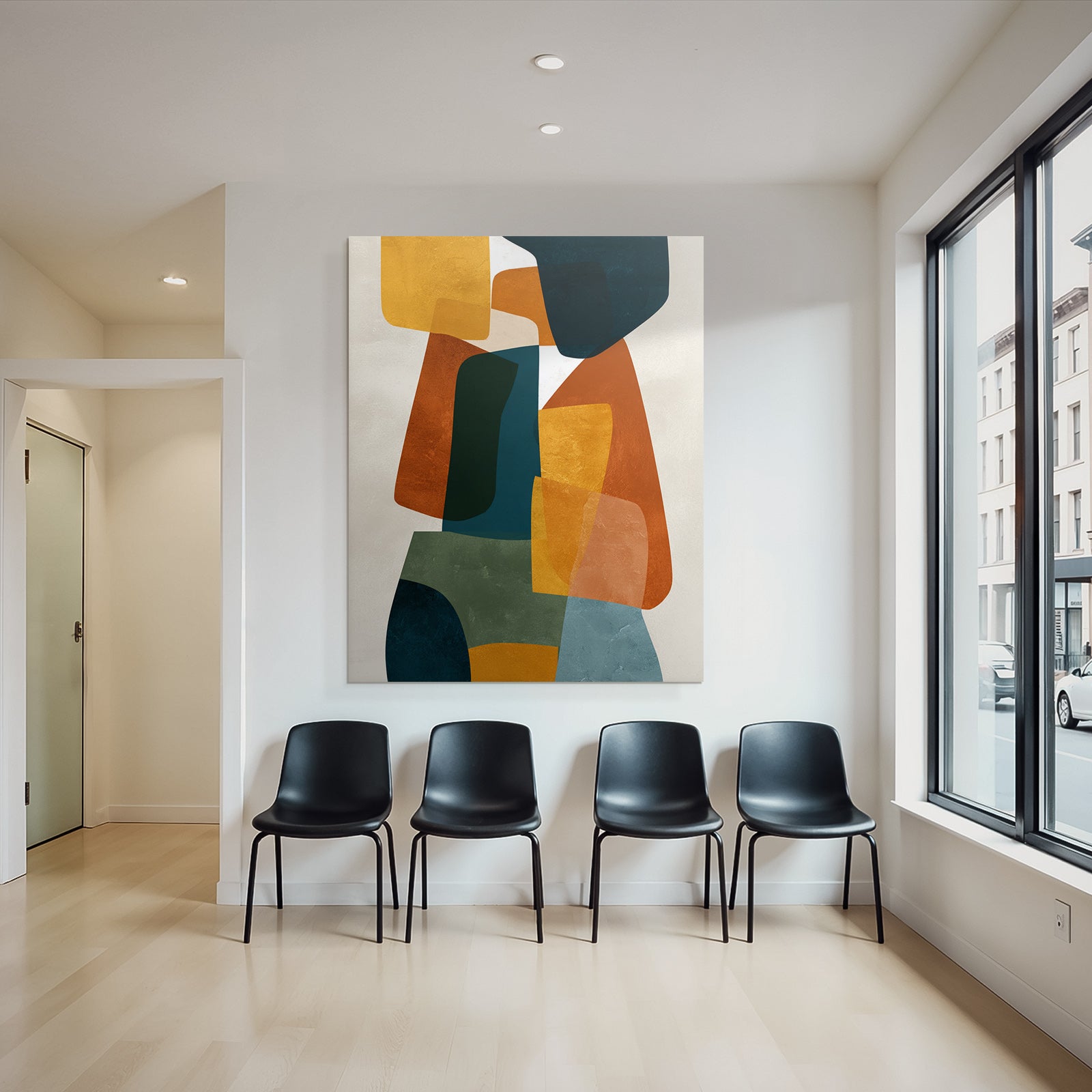 Abstract artwork with colorful shapes