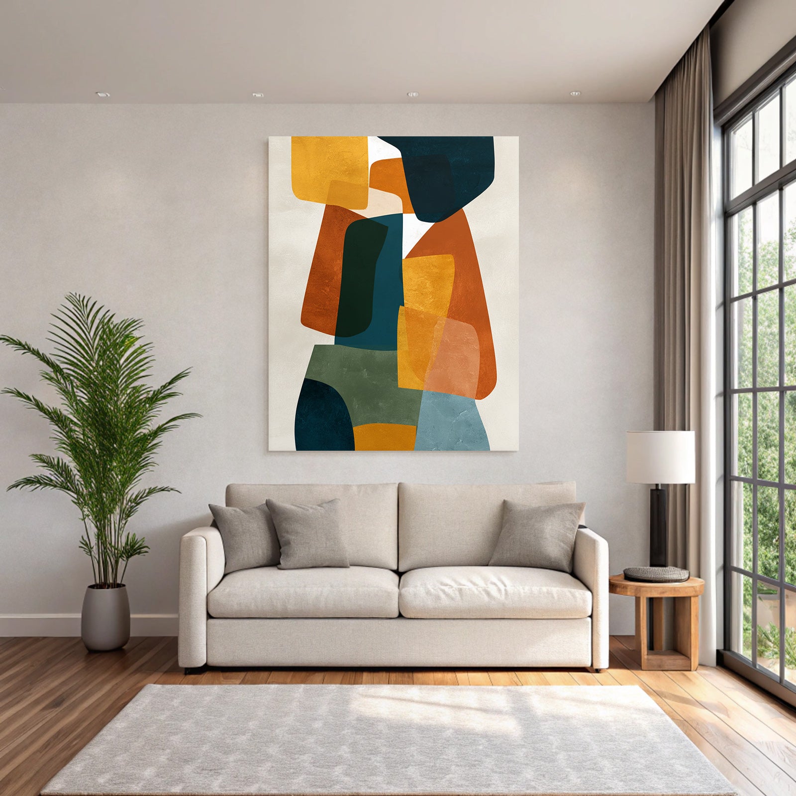 Abstract artwork with colorful shapes