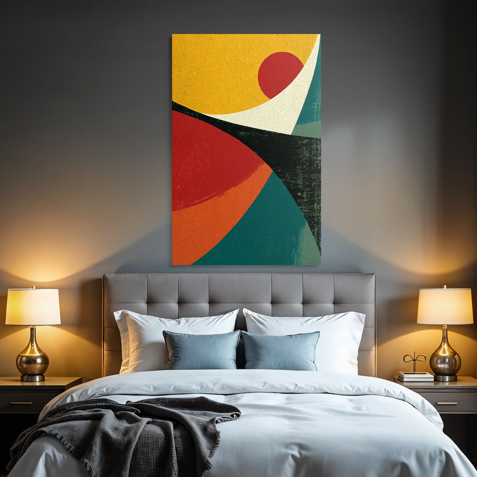 Abstract artwork with colors and geometric shapes
