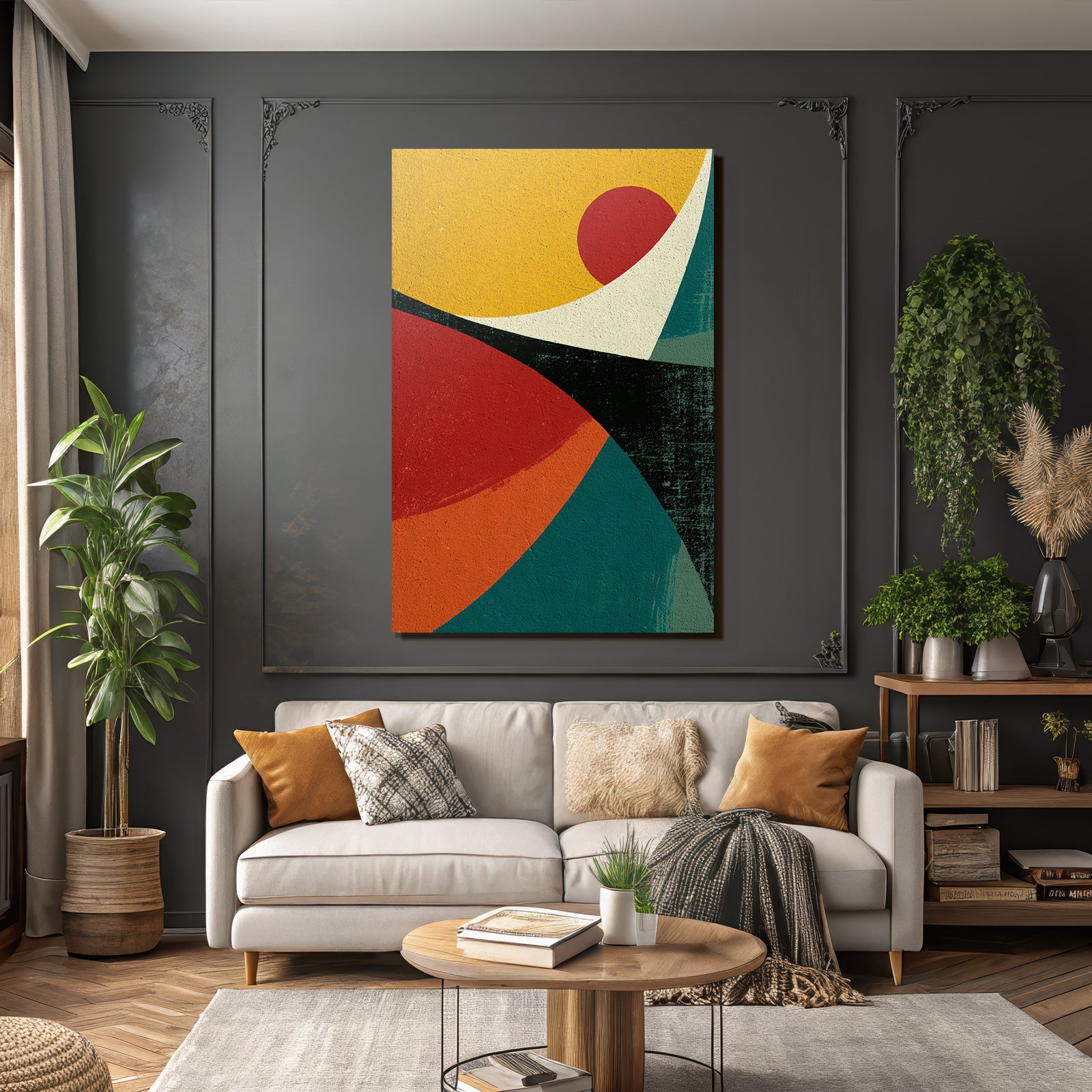Abstract artwork with colors and geometric shapes