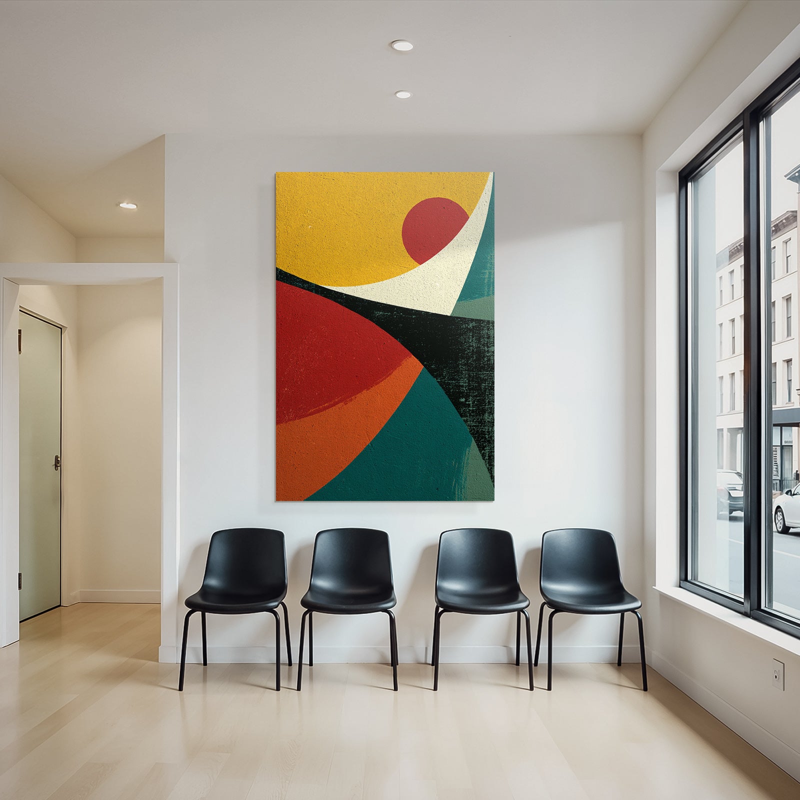 Abstract artwork with colors and geometric shapes