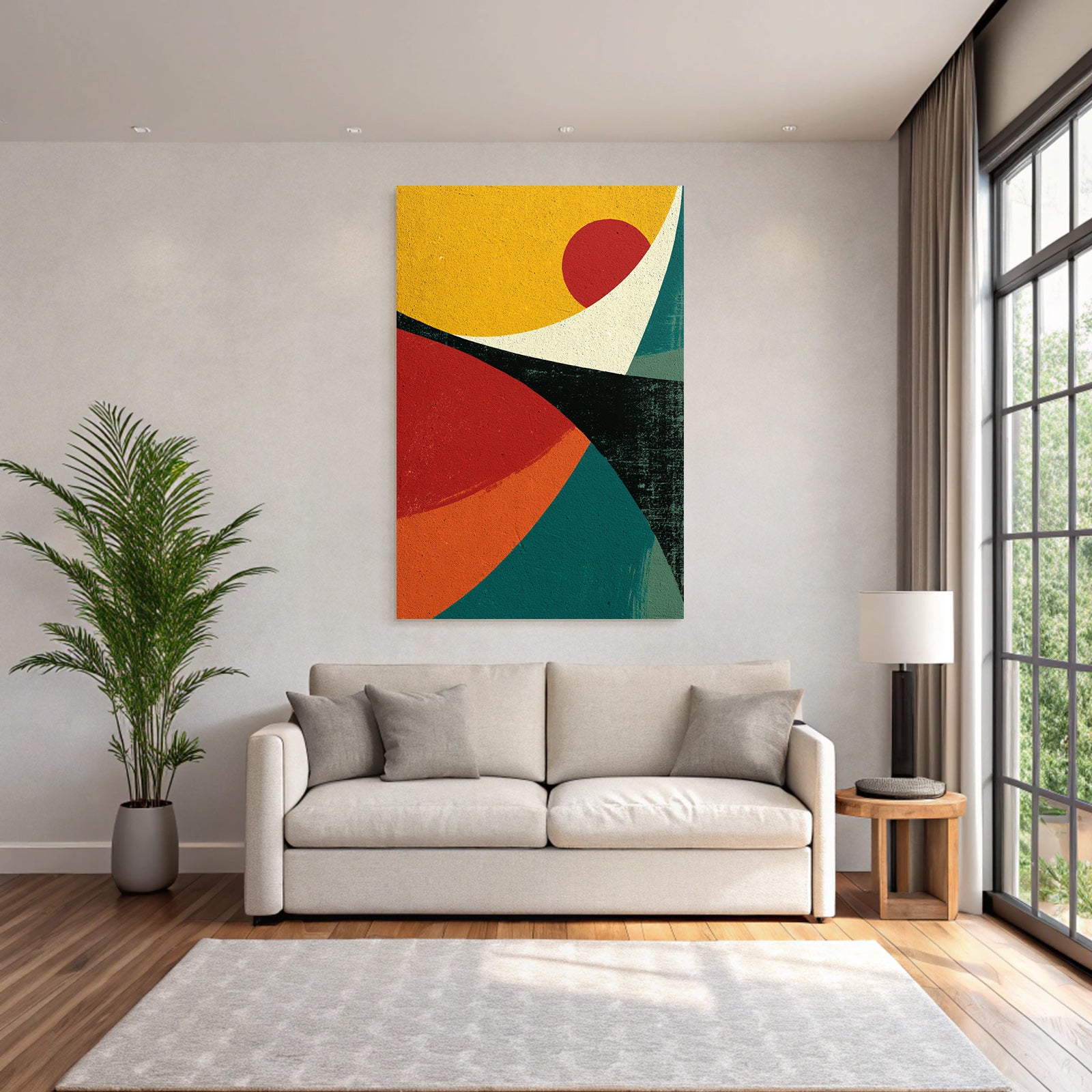 Abstract artwork with colors and geometric shapes