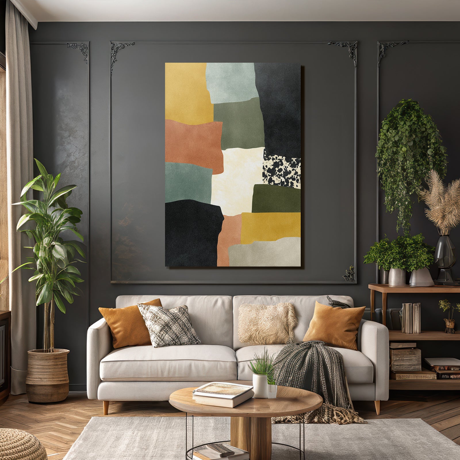 Abstract artwork with shapes and colors