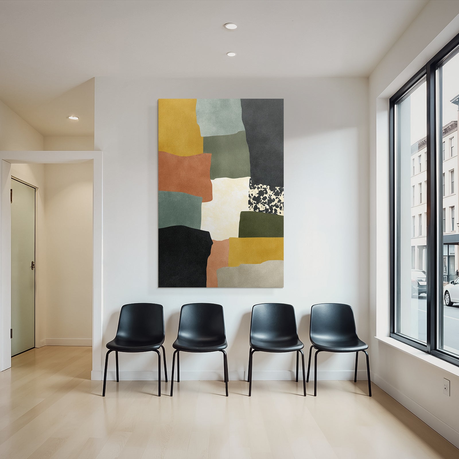 Abstract artwork with shapes and colors