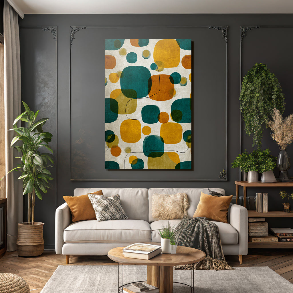 Bunten Formen Kreis Rechtecke Teal Orange Gelb Gruen Hintergrund