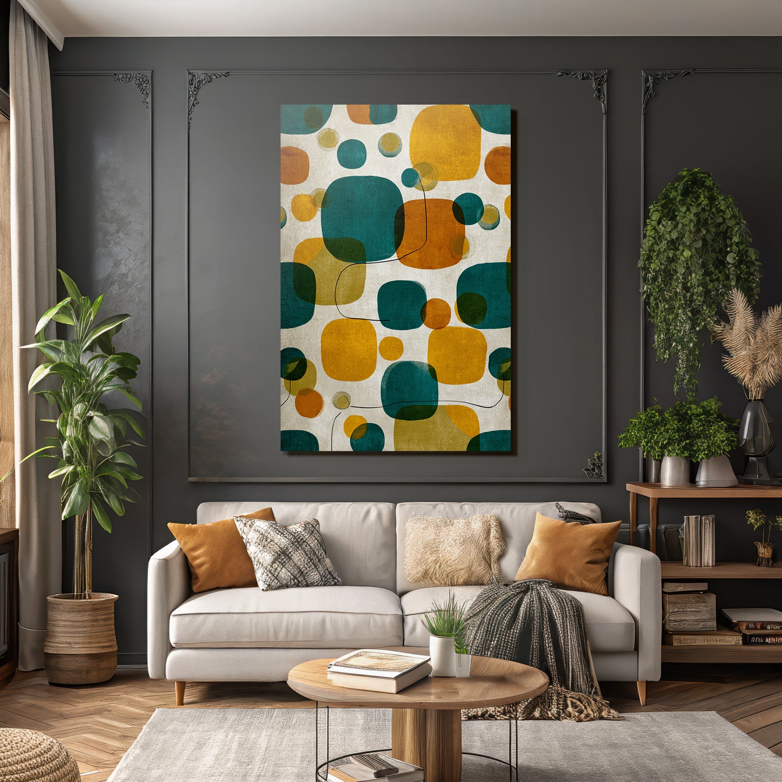 Bunten Formen Kreis Rechtecke Teal Orange Gelb Gruen Hintergrund