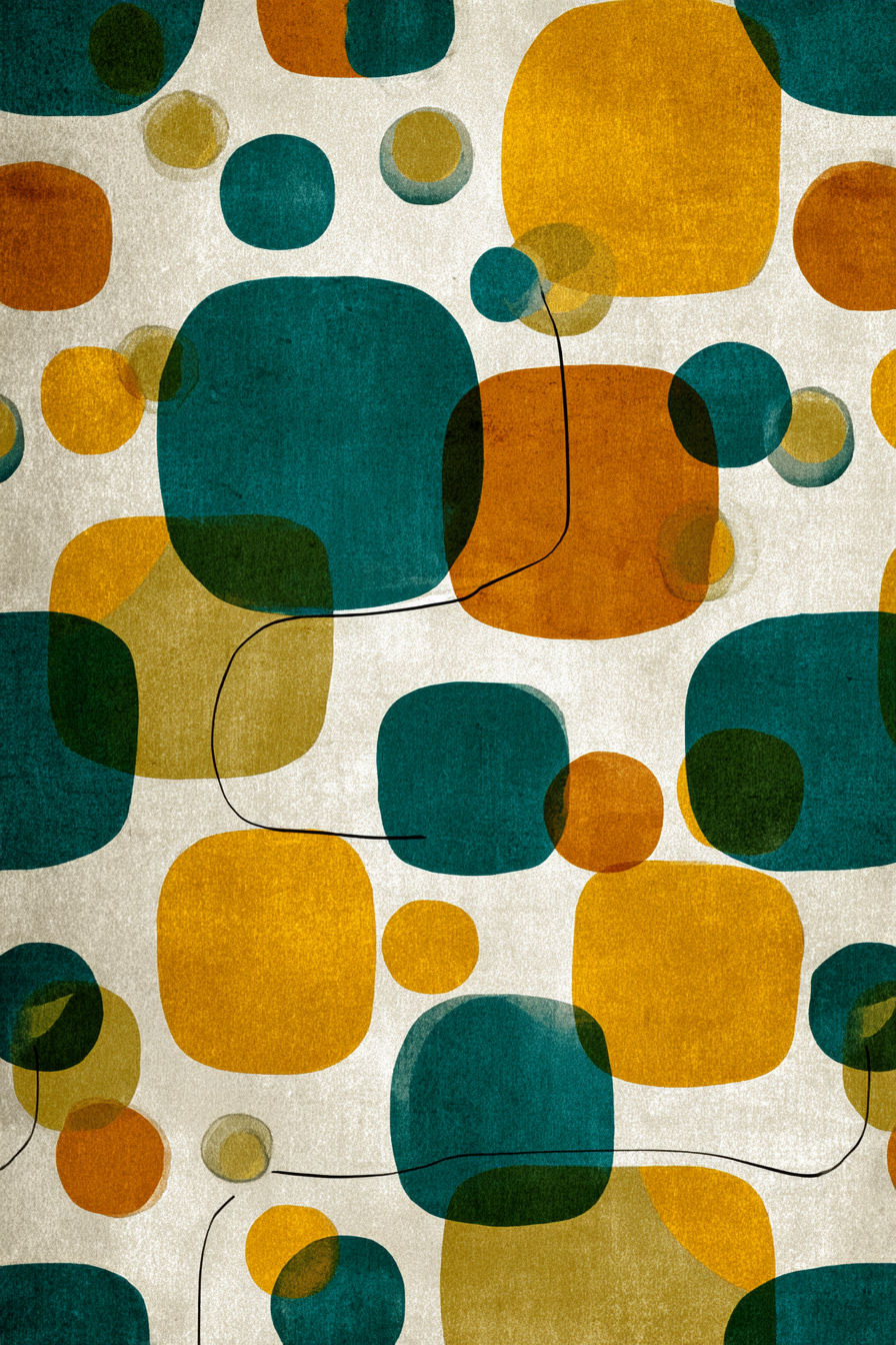 Bunten Formen Kreis Rechtecke Teal Orange Gelb Gruen Hintergrund | Mid Century Modern | Einrichtungsstile