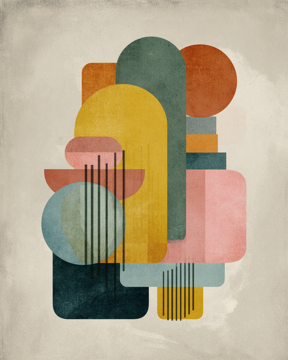 Geometrische Formen Abstrakte Illustration Farben Textured Hintergrund | Mid Century Modern | Einrichtungsstile