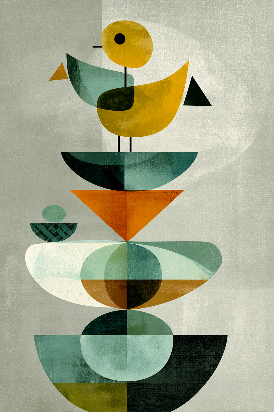 Geometrische Illustration Stilisierte Voegel Lebendige Farben | Mid Century Modern | Einrichtungsstile