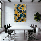Geometrischesmuster Farbkombination Teal Senfgelb Grau