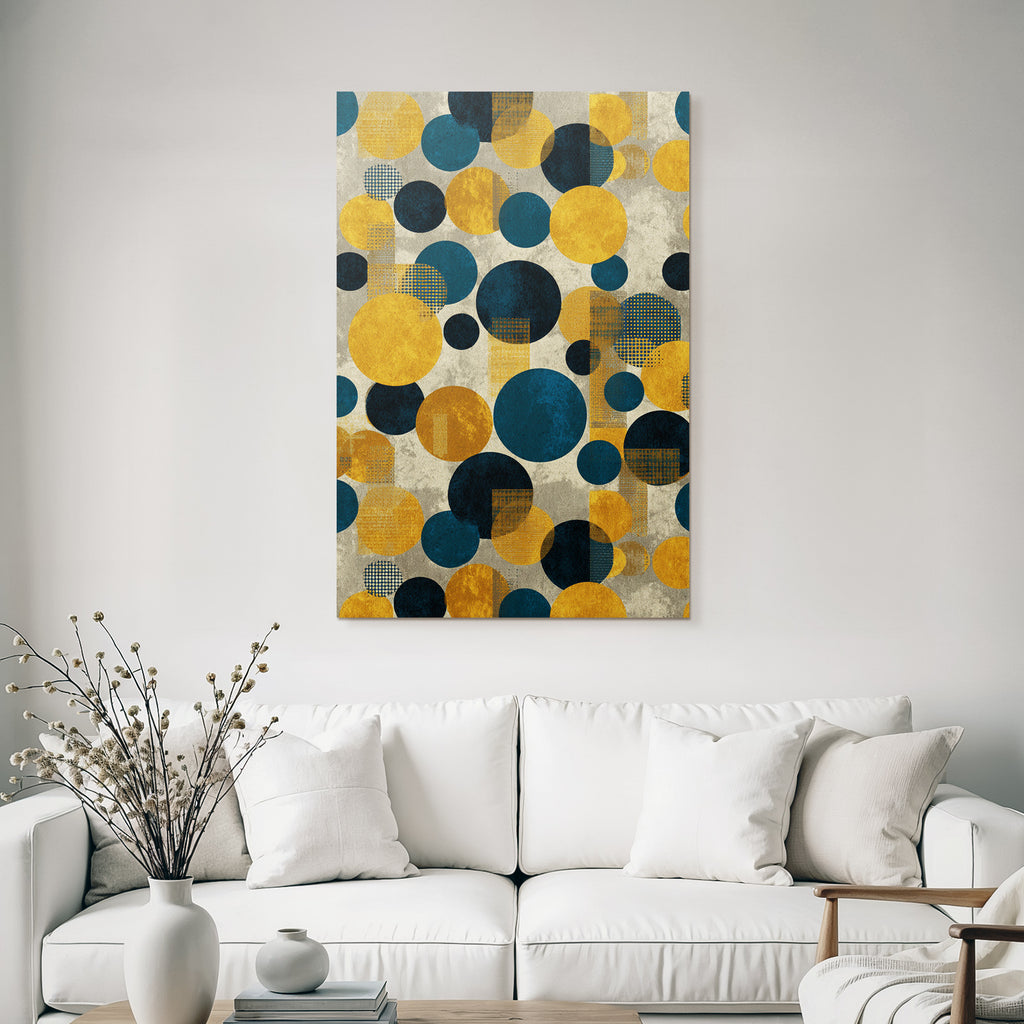 Geometrischesmuster Farbkombination Teal Senfgelb Grau