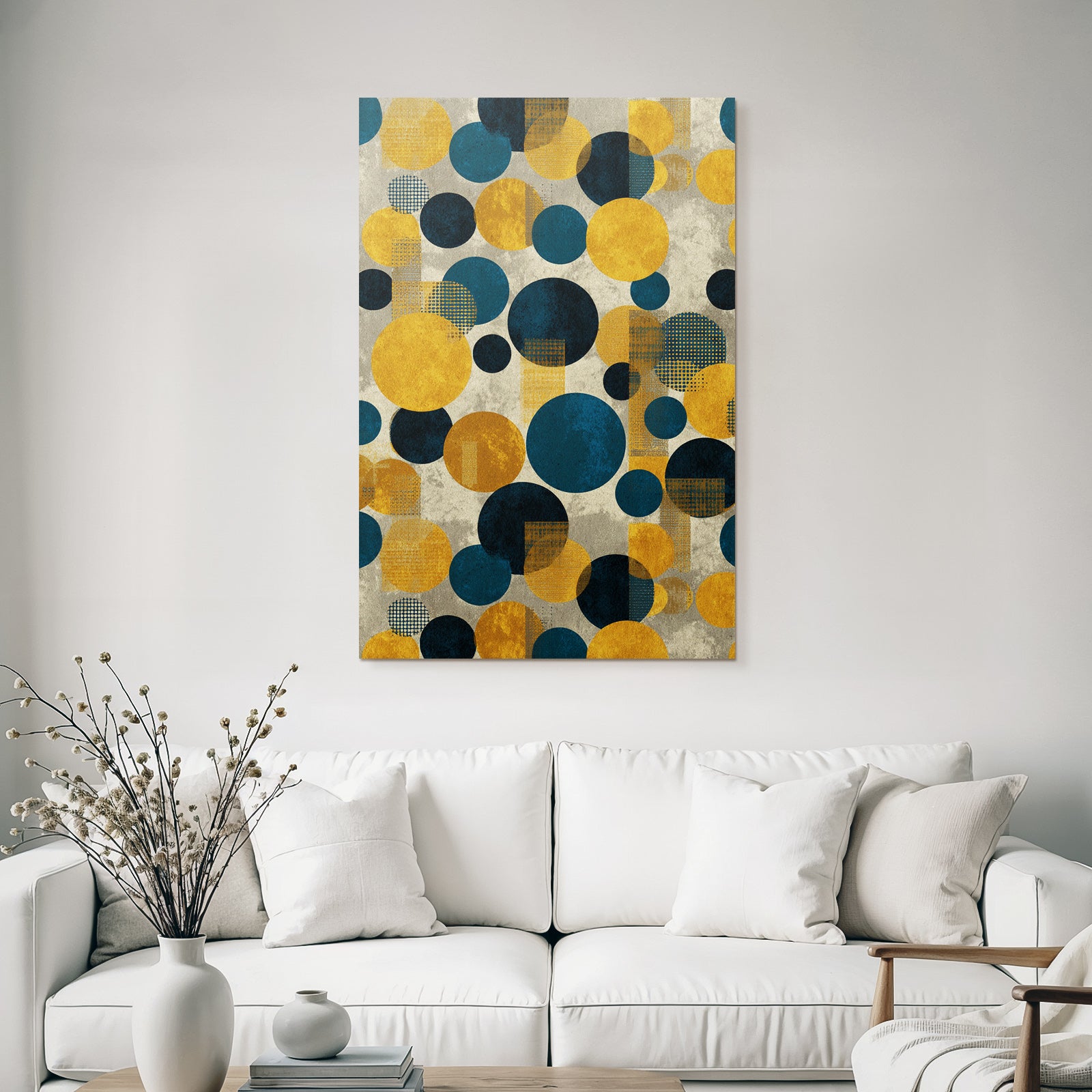 Geometrischesmuster Farbkombination Teal Senfgelb Grau