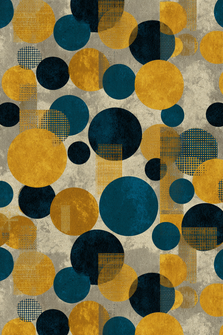 Geometrischesmuster Farbkombination Teal Senfgelb Grau | Mid Century Modern | Einrichtungsstile