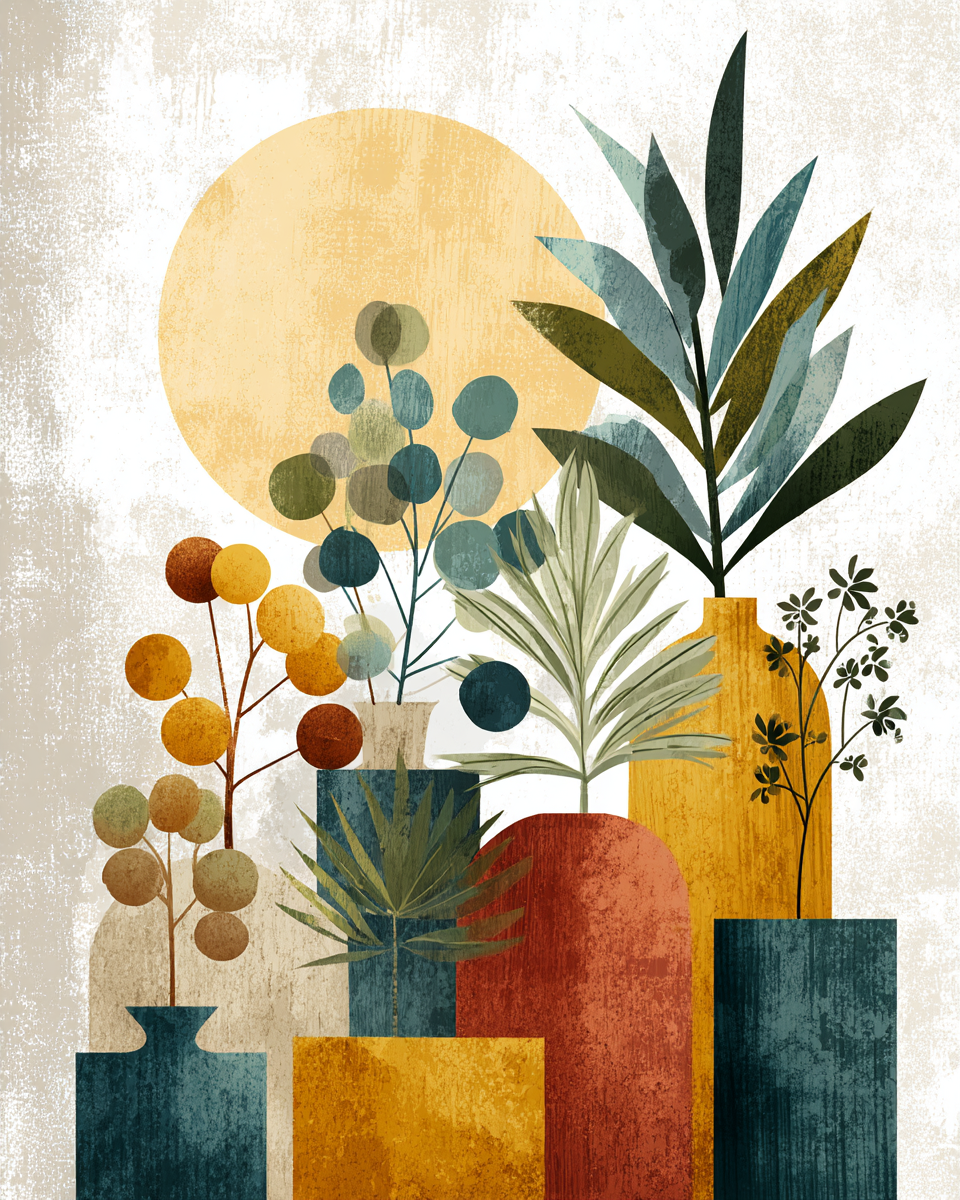 Vaasen Mit Pflanzen Illustration | Mid Century Modern | Einrichtungsstile