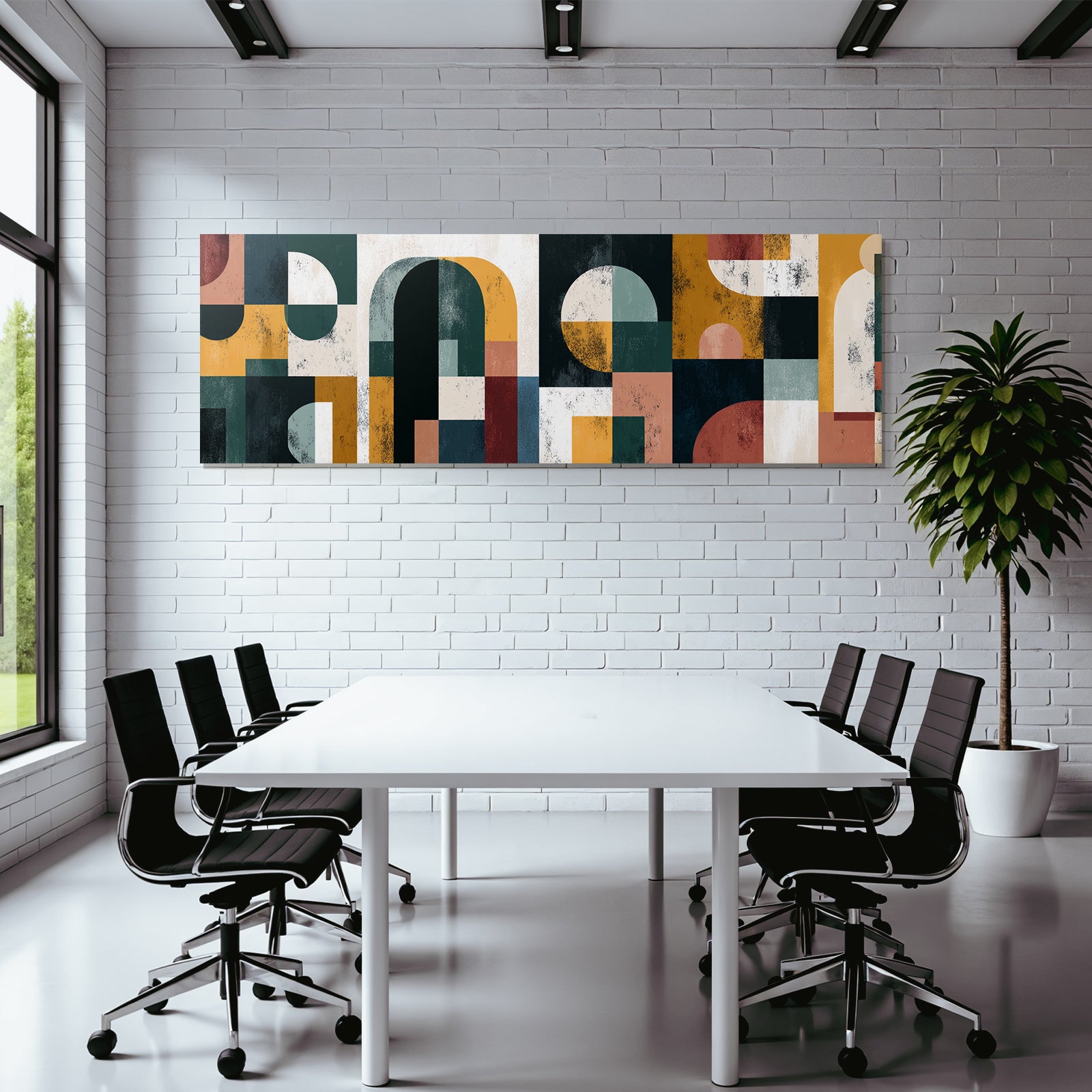 Abstractkunst Geometrischeformen Gruen Orange Rot Weiss