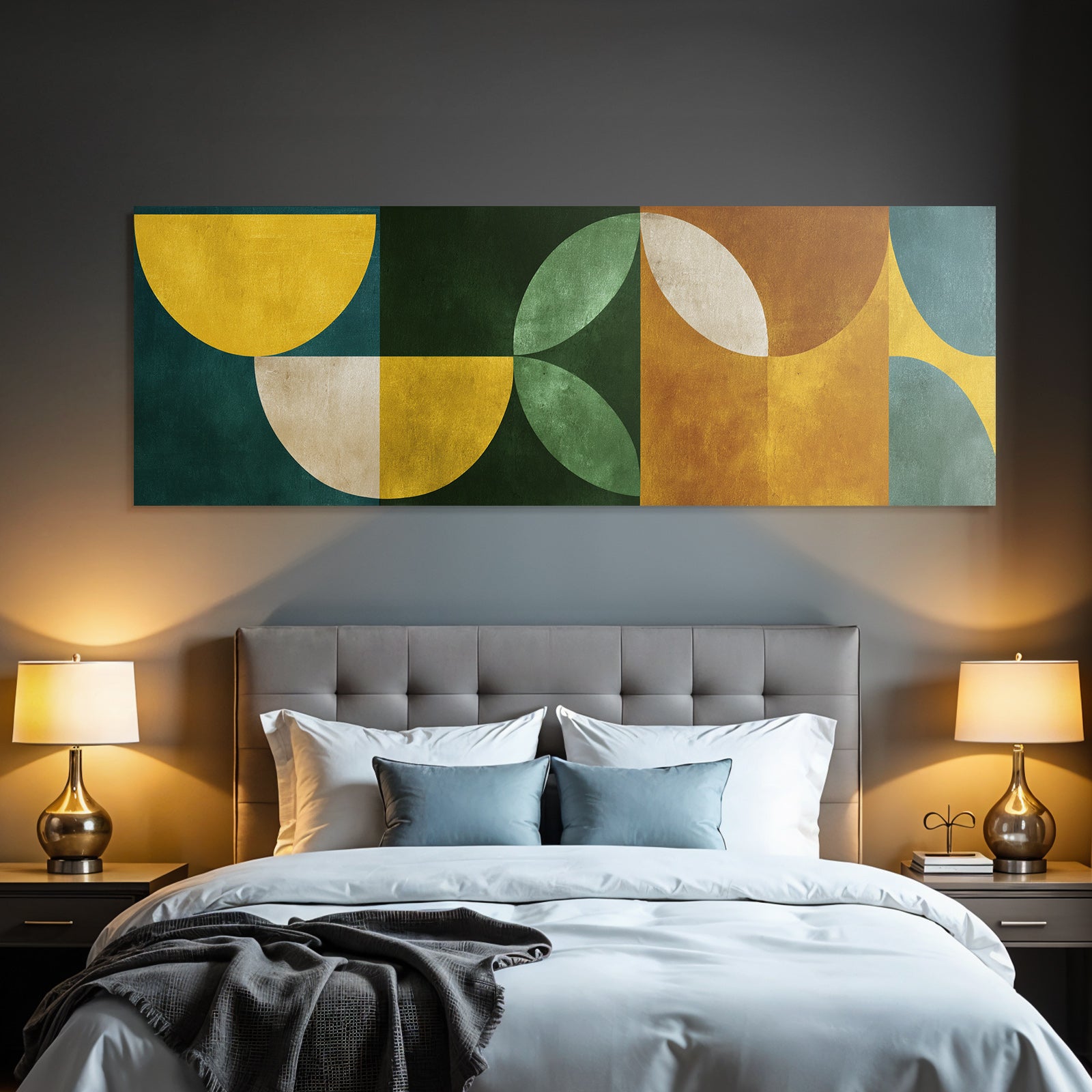 Abstrakte Geometrische Gestaltung Warmtoene Gelb Gruen Orange Hintergrund Jpg
