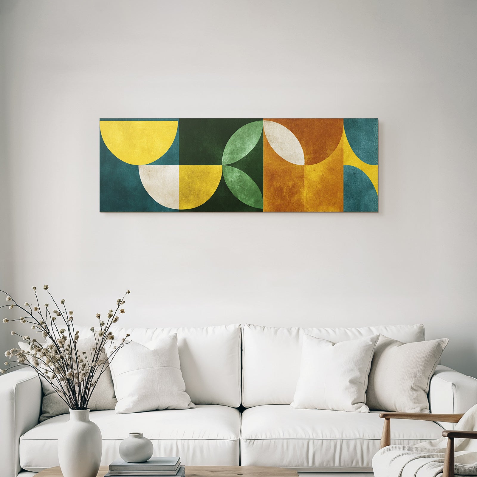 Abstrakte Geometrische Gestaltung Warmtoene Gelb Gruen Orange Hintergrund Jpg