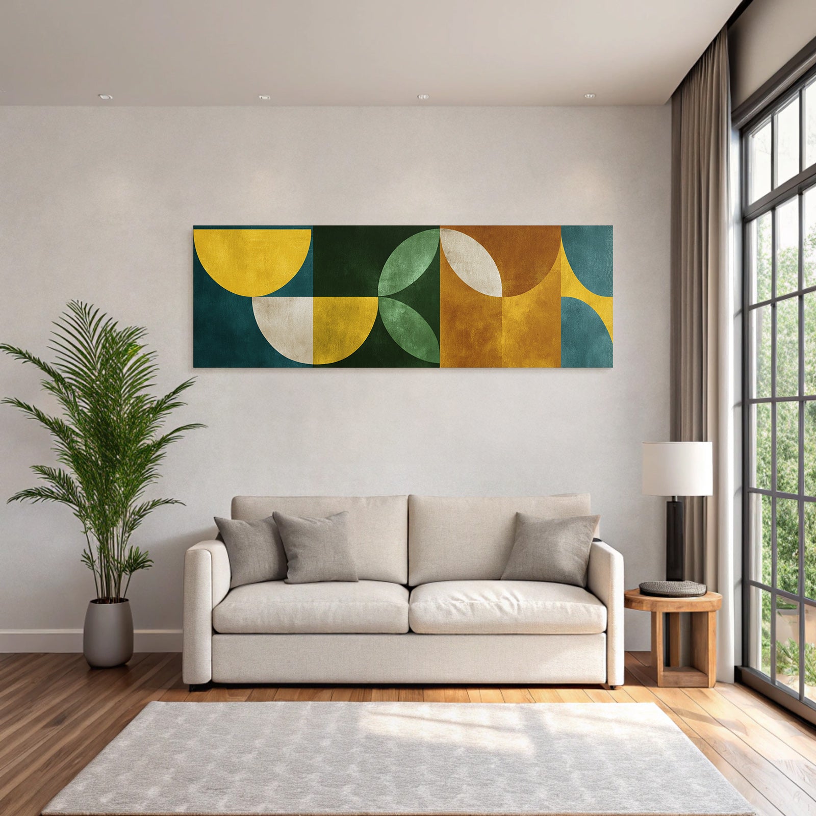 Abstrakte Geometrische Gestaltung Warmtoene Gelb Gruen Orange Hintergrund Jpg