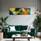 Abstrakte Geometrische Gestaltung Warmtoene Gelb Gruen Orange Hintergrund Jpg