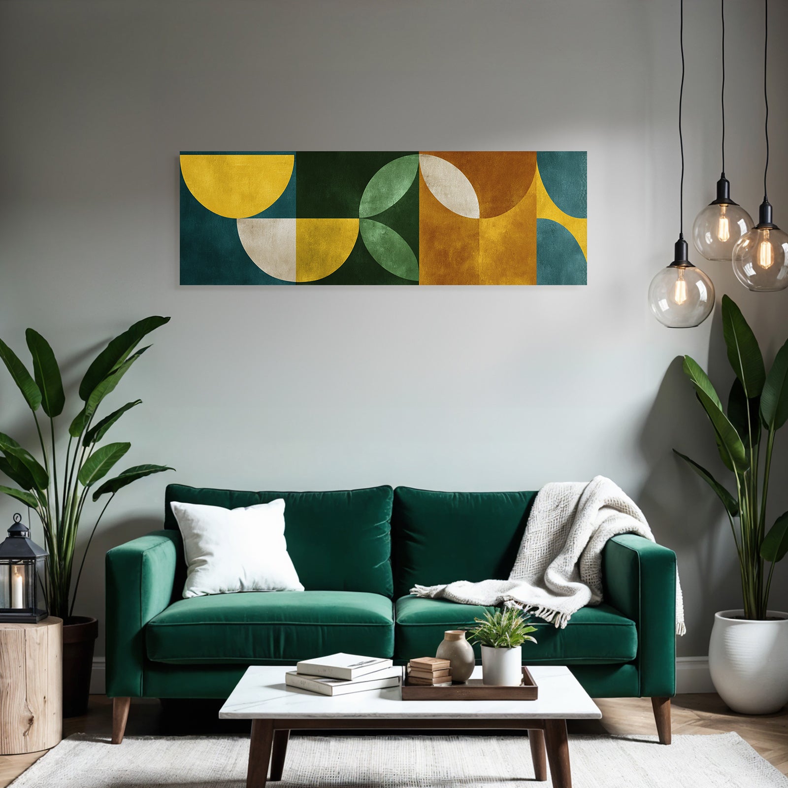 Abstrakte Geometrische Gestaltung Warmtoene Gelb Gruen Orange Hintergrund Jpg