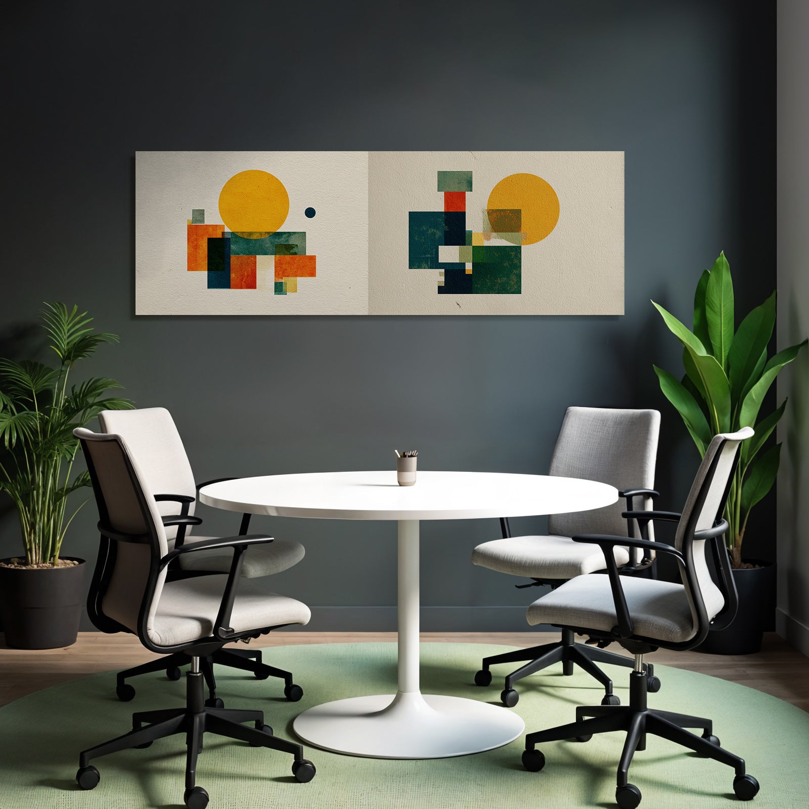 Abstrakte Geometrische Kompositionen Mit Warmen Farben Kreise Und Quadrate