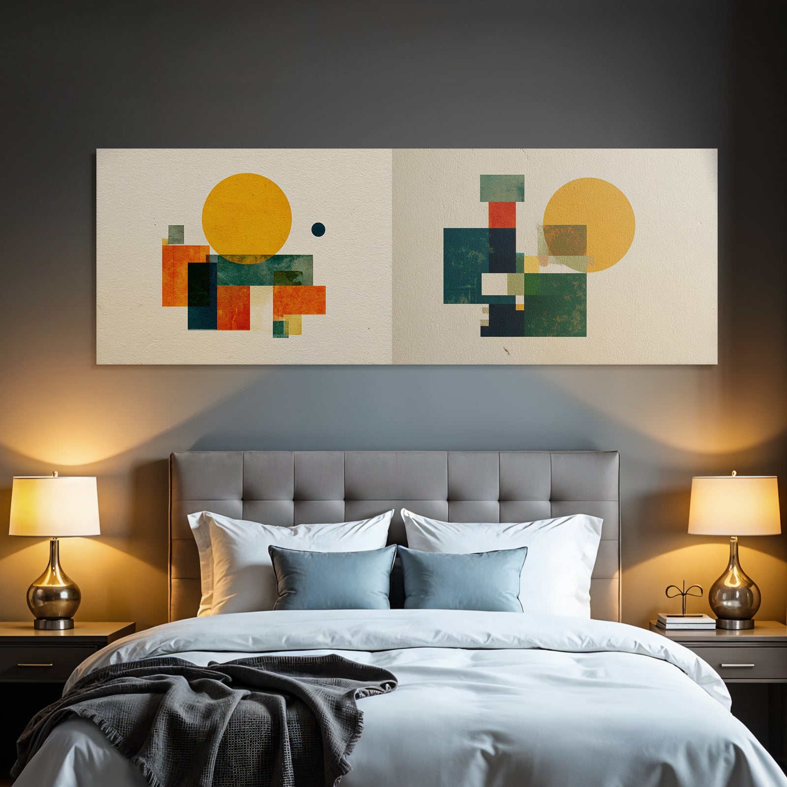 Abstrakte Geometrische Kompositionen Mit Warmen Farben Kreise Und Quadrate