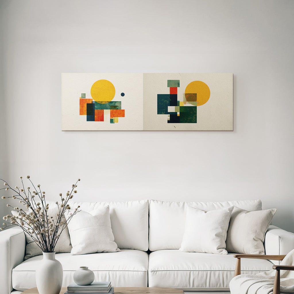 Abstrakte Geometrische Kompositionen Mit Warmen Farben Kreise Und Quadrate