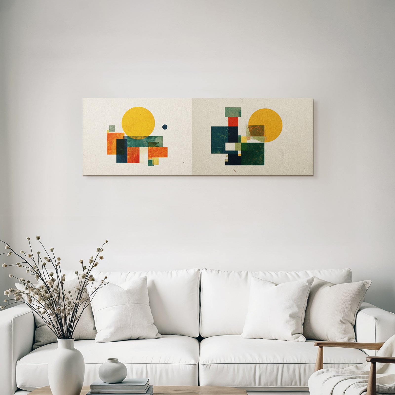 Abstrakte Geometrische Kompositionen Mit Warmen Farben Kreise Und Quadrate