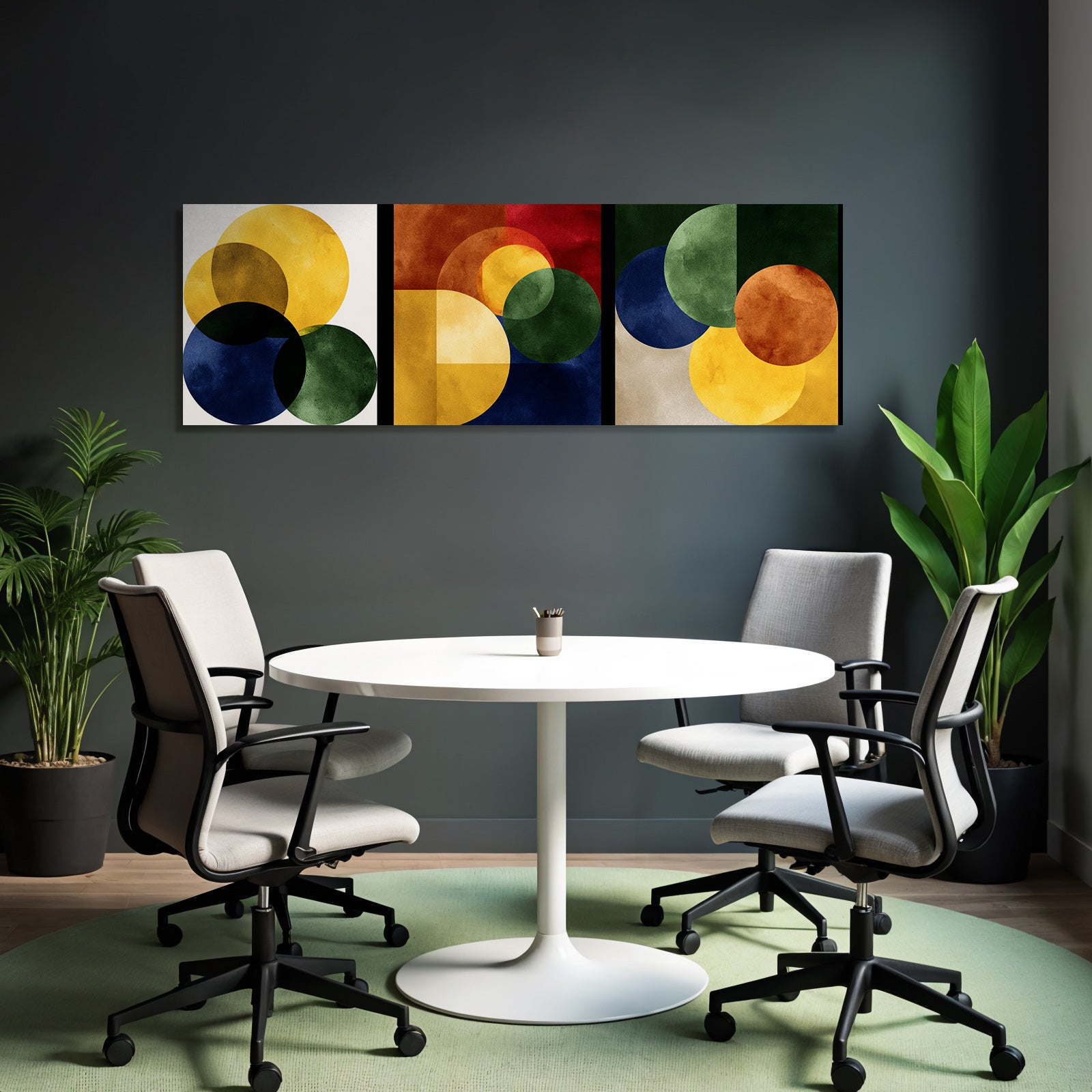 Abstrakte Geometrische Kunst Triptychon Mit Ueberlappenden Kreisen Und Formen