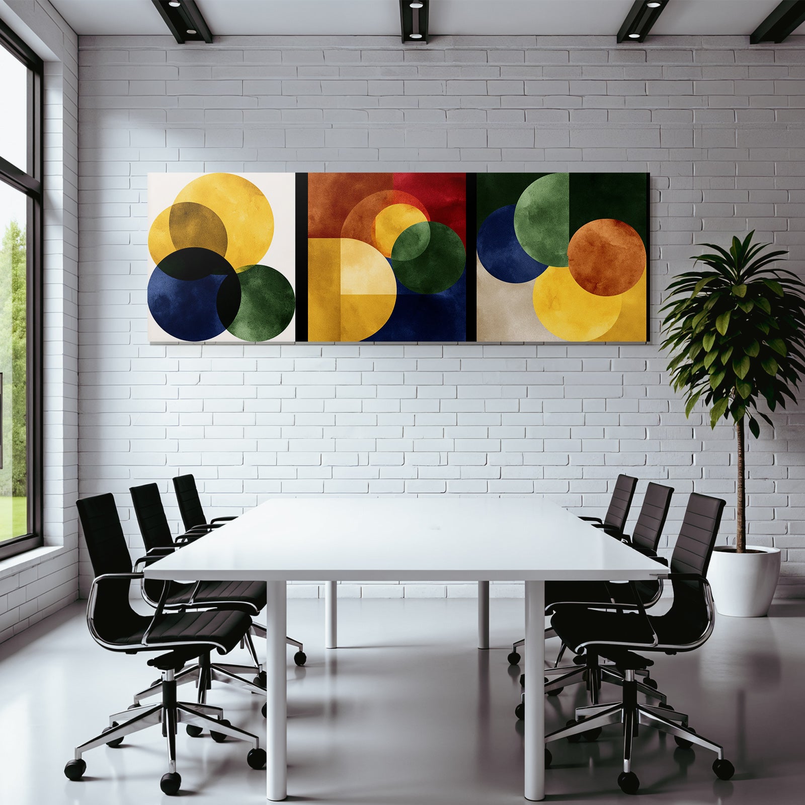 Abstrakte Geometrische Kunst Triptychon Mit Ueberlappenden Kreisen Und Formen